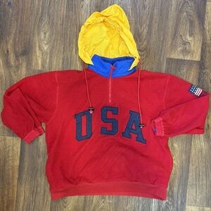 Polo Ralph Lauren Fleece Hoodie USA 1/4 Zip - Vintage OG Red Yellow Blue Size M